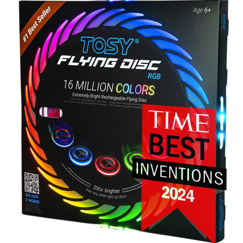 TOSY Flying Disc - 16 Million Colors RGB  Extremely Bright  Smart Modes  Camping Essentials for Teens/Kids/Adult/Men/Boys/Girls  Auto Light Up Rechargeable  Waterproof  175g - Image 1